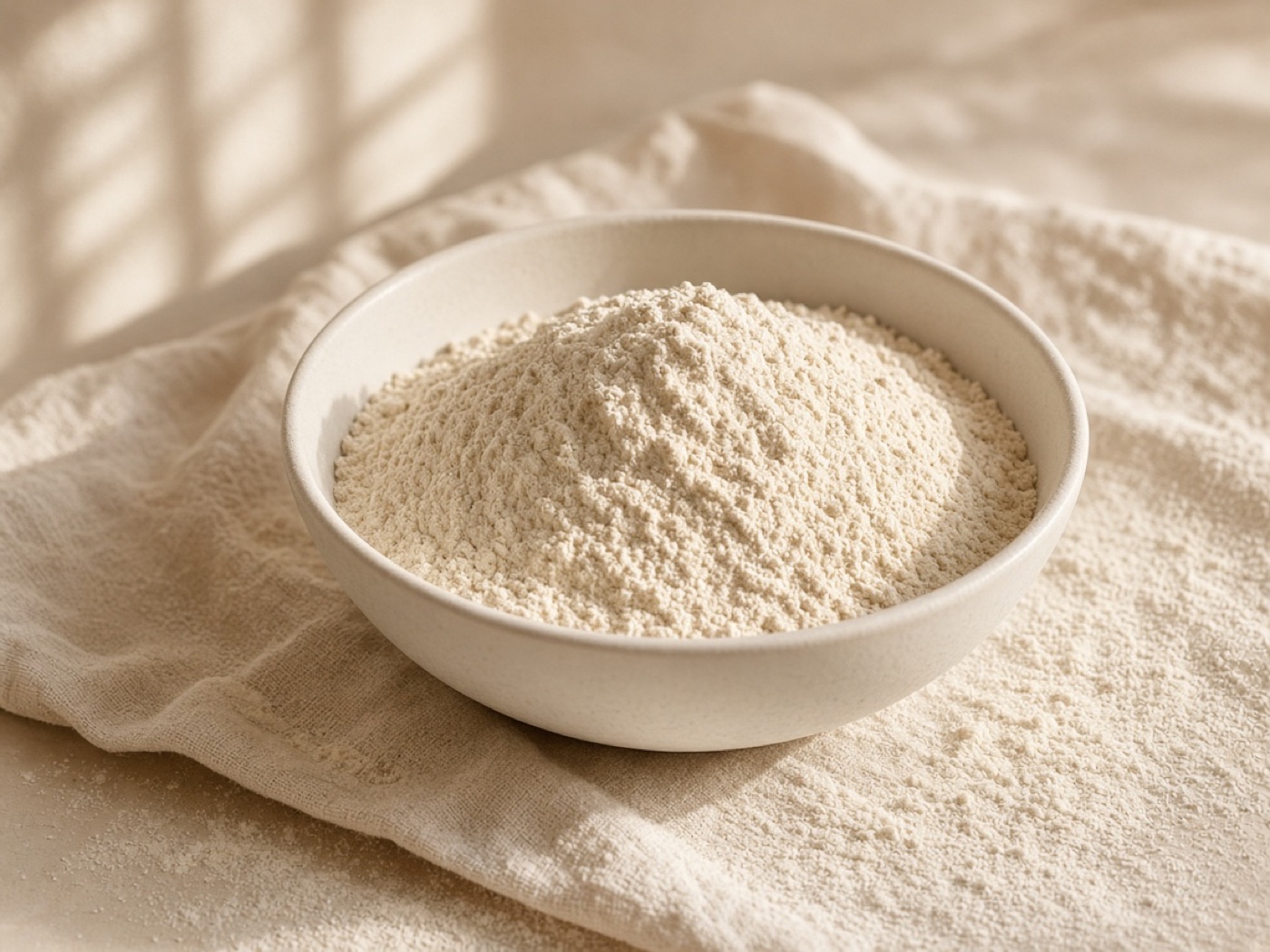 A bowl of unbleached bread flour.
