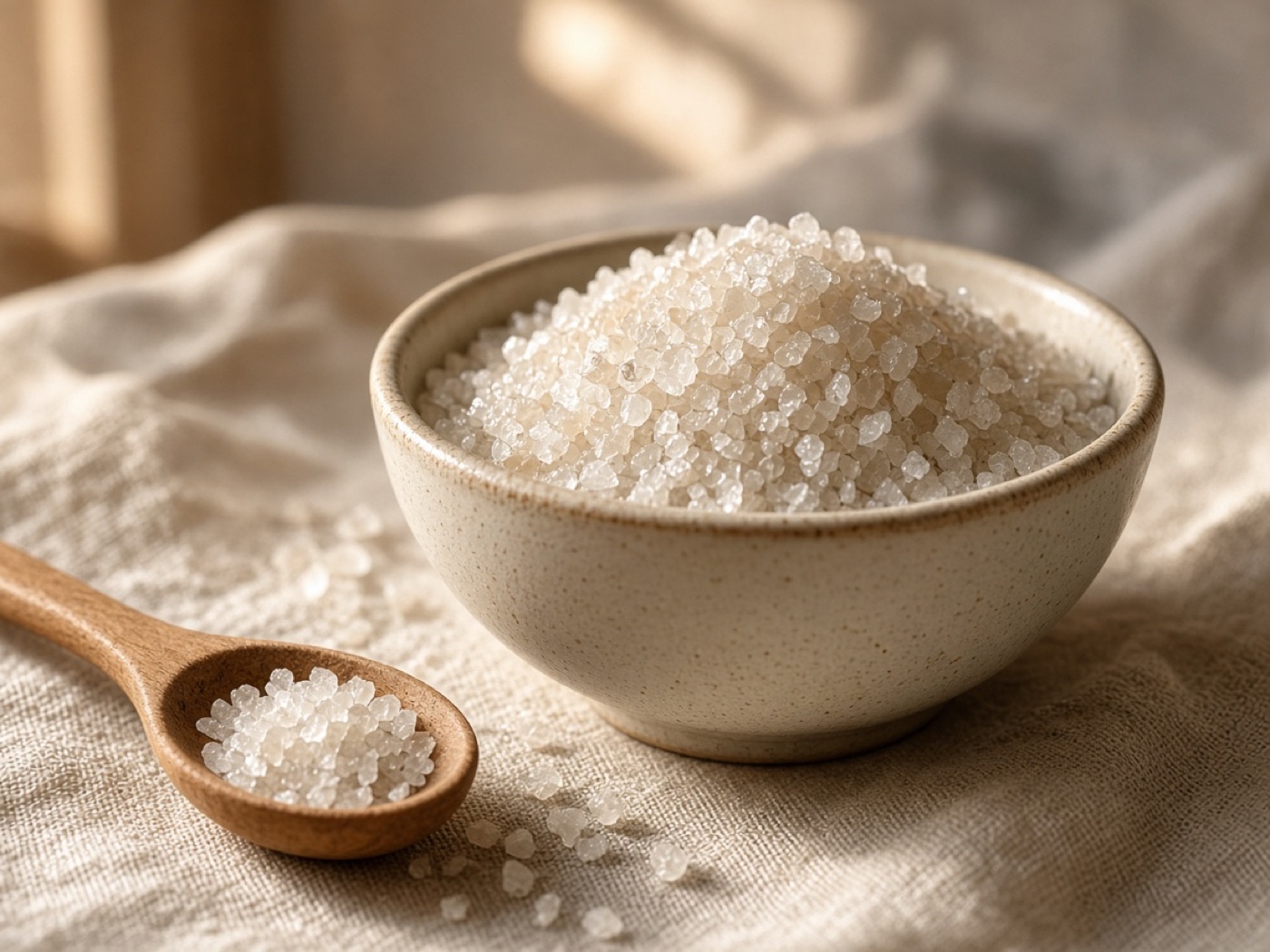 A bowl of coarse Colima sea salt.